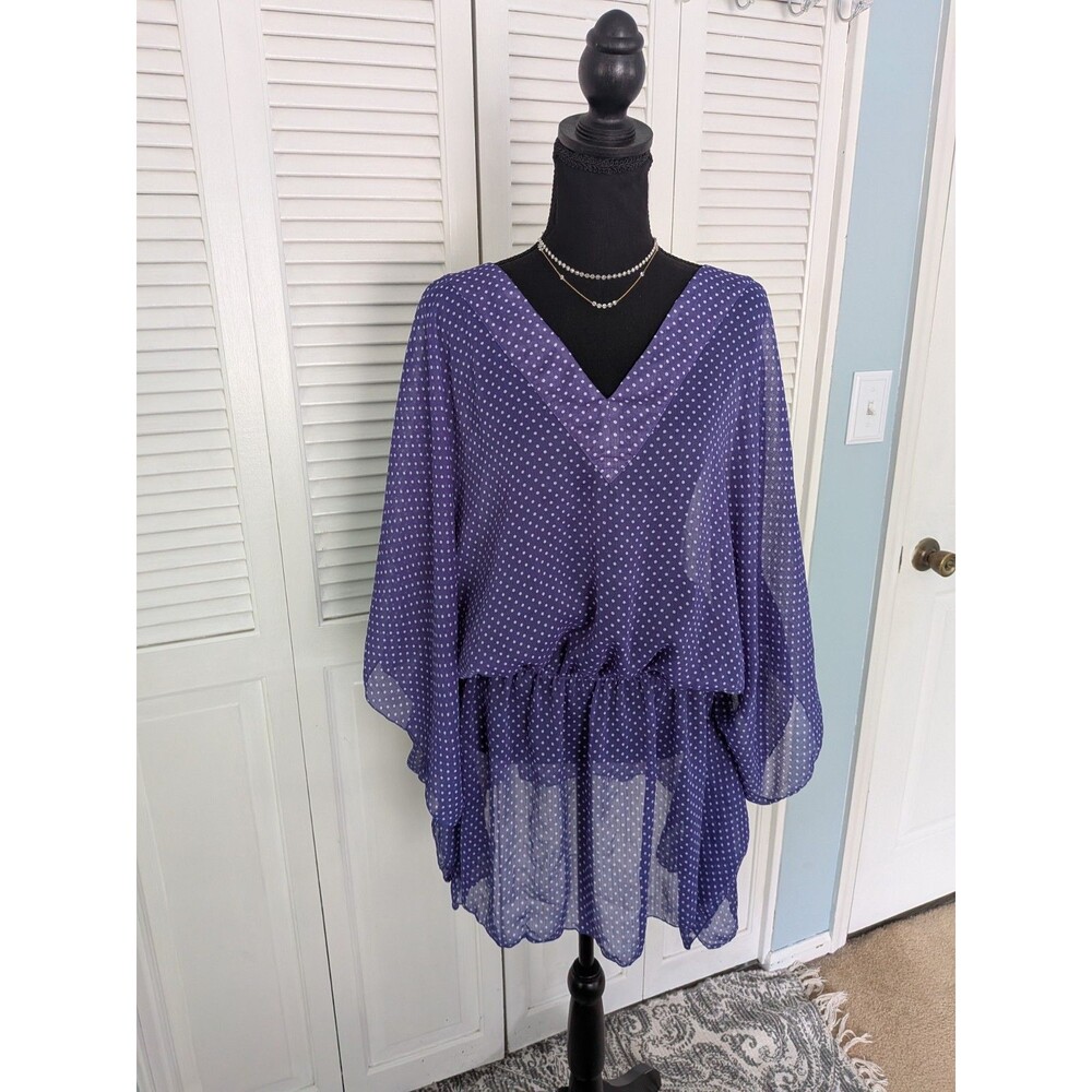 Jones New York Sheer Polka Dot Cover Up Women's XL Purple White Boho Elastic Top
